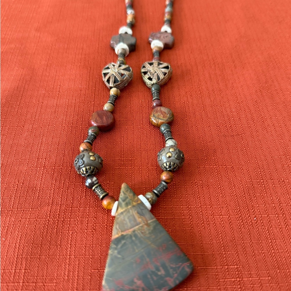 Artisan Colorado Red Jasper and Bronze Stone Pendant Necklace - Picture 3 of 5